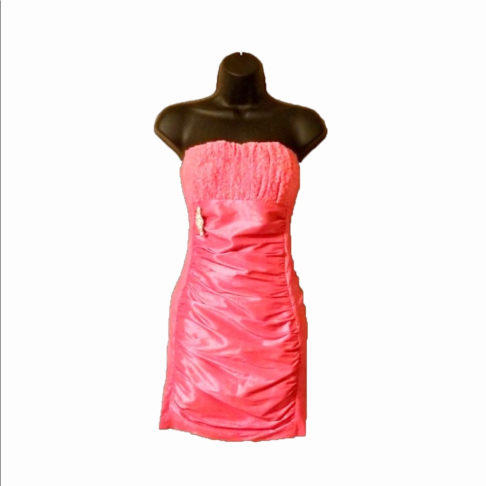 Sexy Coral Strapless Mini Dress, Small